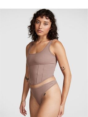 Victoria's Secret Ribbed Corset Tank - mocha